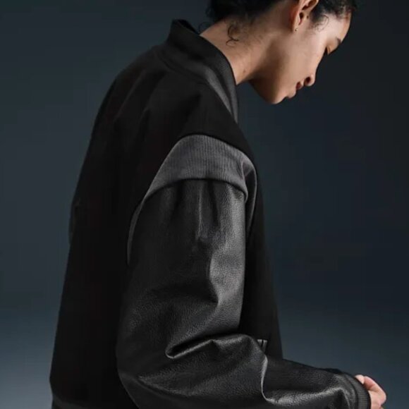 NWT New Nike Women's Destroyer Leather Bomber Jacket Coat Size Large L Black - Picture 4 of 6